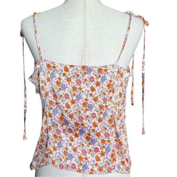 Topshop Floral Top Tie Strap Cami Tank Orange Pink Ditsy Flowers Blouse US 12 - Picture 4 of 8